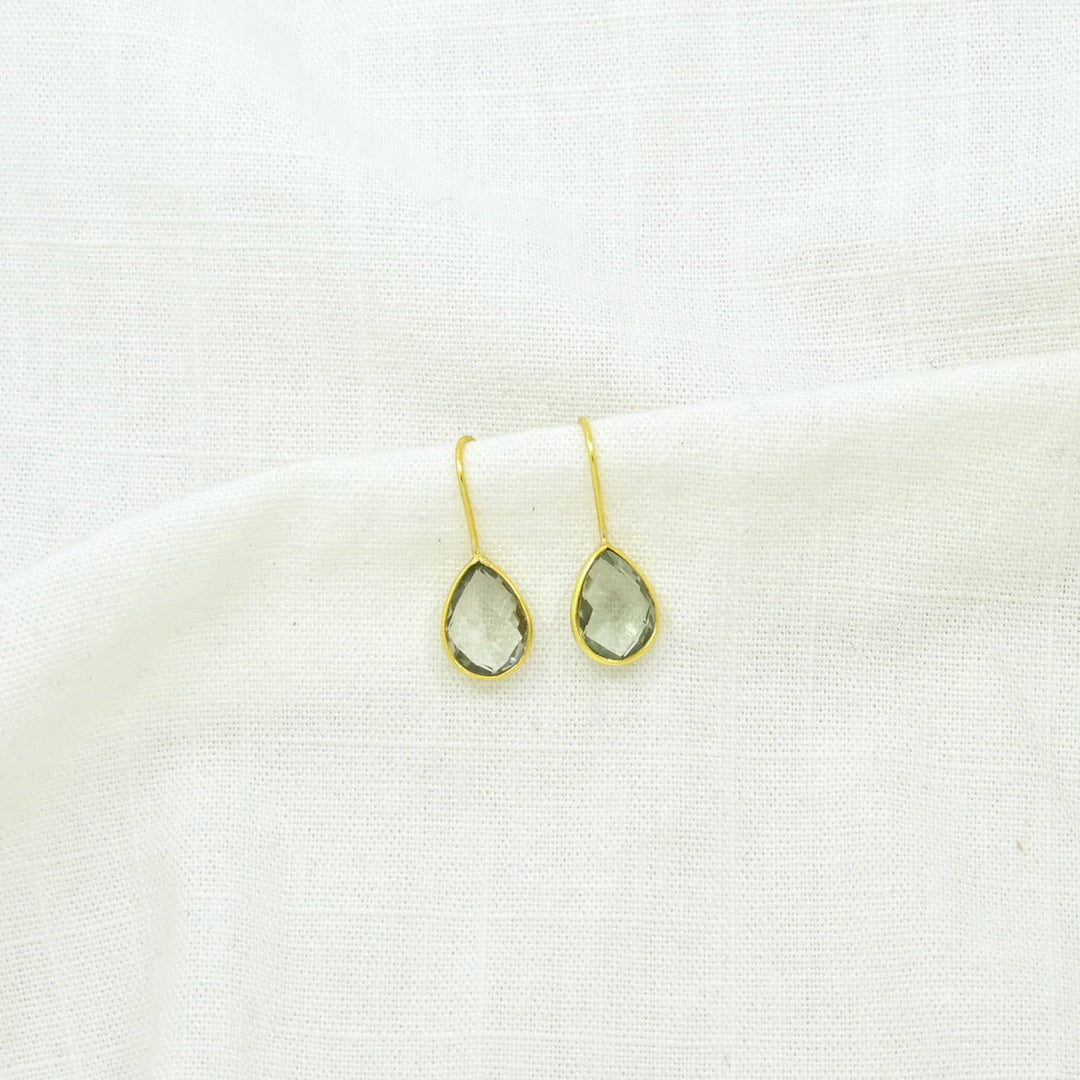 Teardrop Green Amethyst Gold Earring