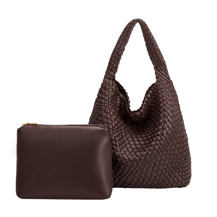 Melie Bianco Johanna large shoulder bag made from recycled vegan material in espresso 