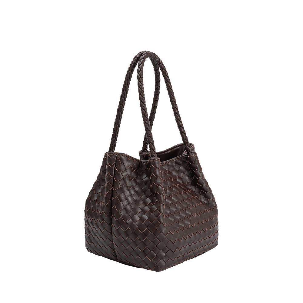 Melie Bianco Anahi Espresso tote bag made from recycled vegan material