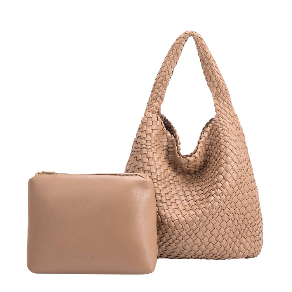 Melie Bianco Johanna large shoulder bag made from recycled vegan material in nude