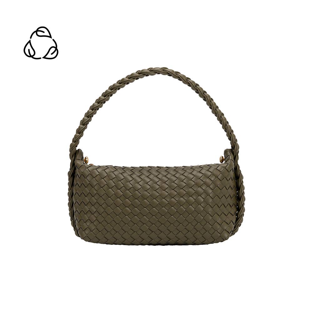 Melie Bianco Alma Olive handle bag made from recycled vegan material