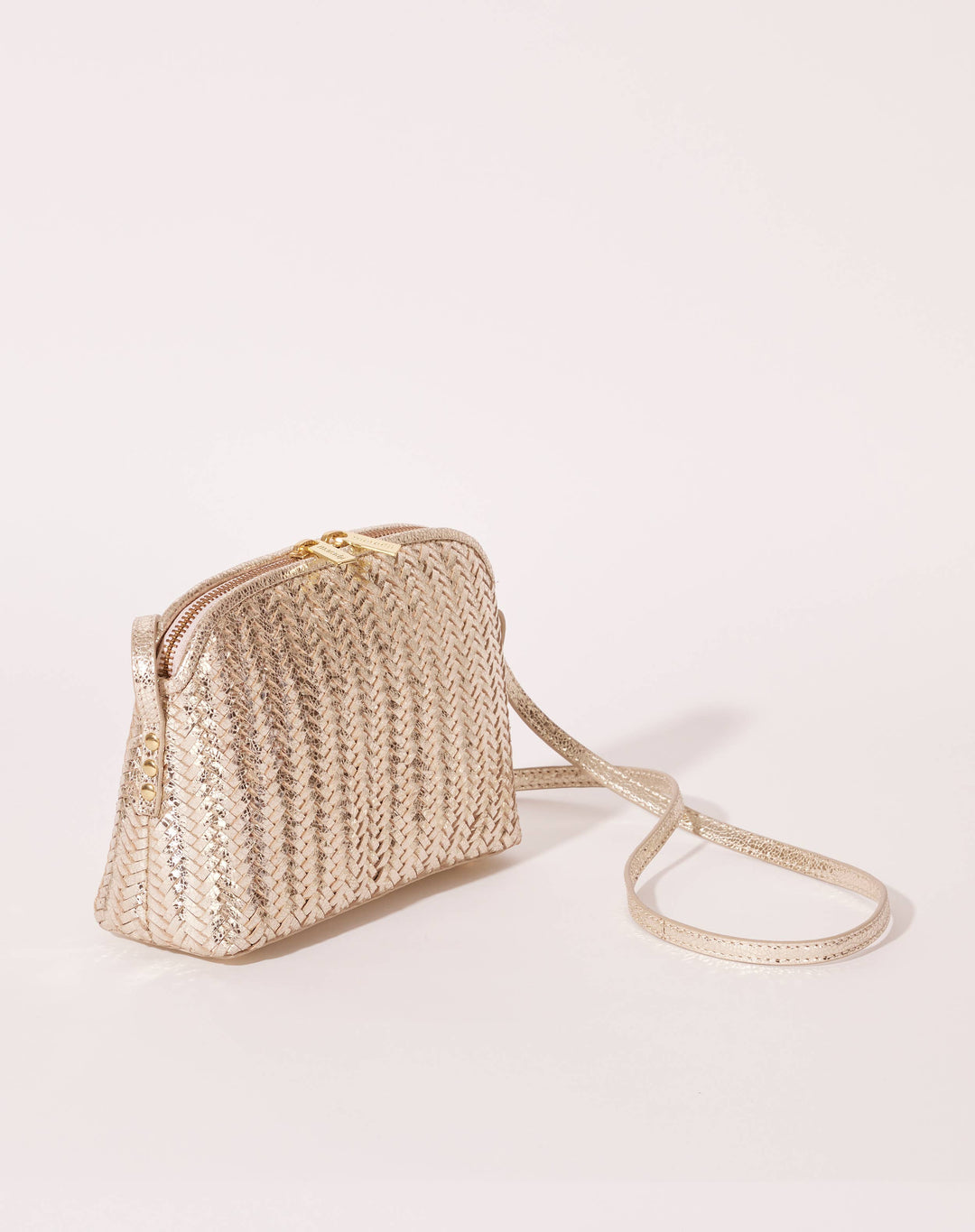 Mia braided leather handbag in light gold