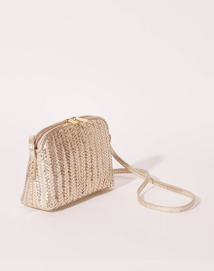 Mia braided leather handbag in light gold