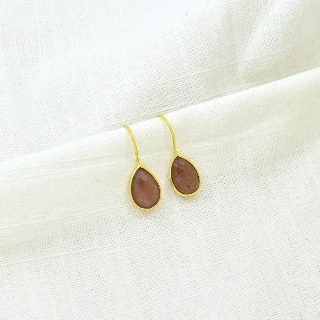 Teardrop Strawberry Quartz Gold Earring