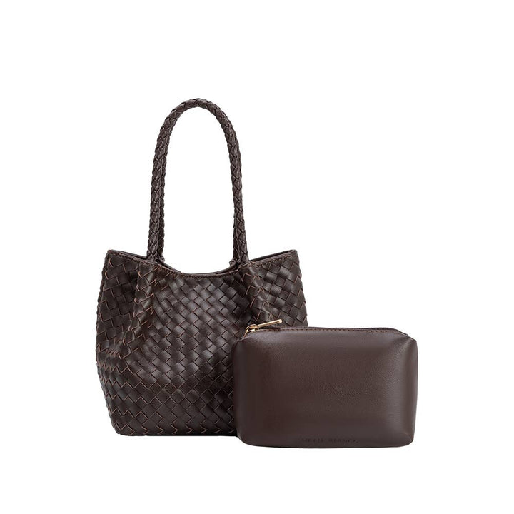 Melie Bianco Anahi Espresso tote bag made from recycled vegan material