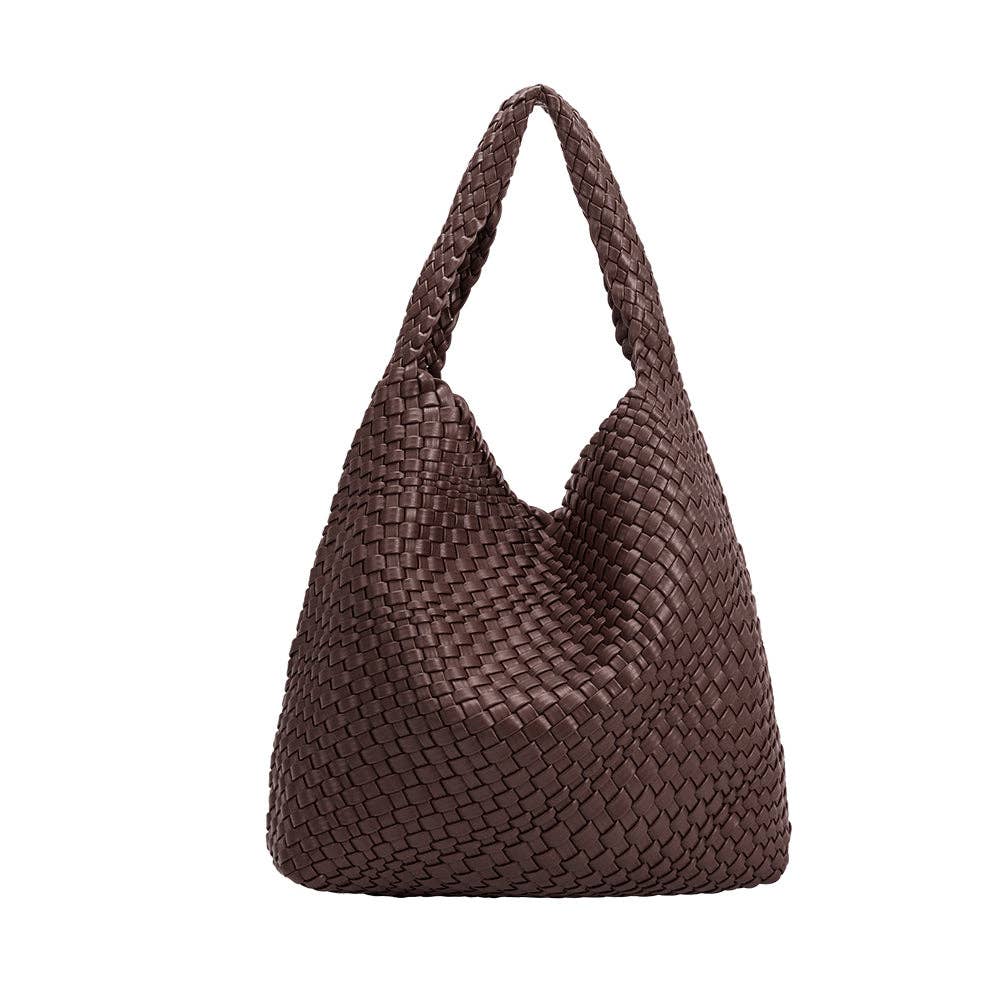 Melie Bianco Johanna large shoulder bag made from recycled vegan material in espresso 