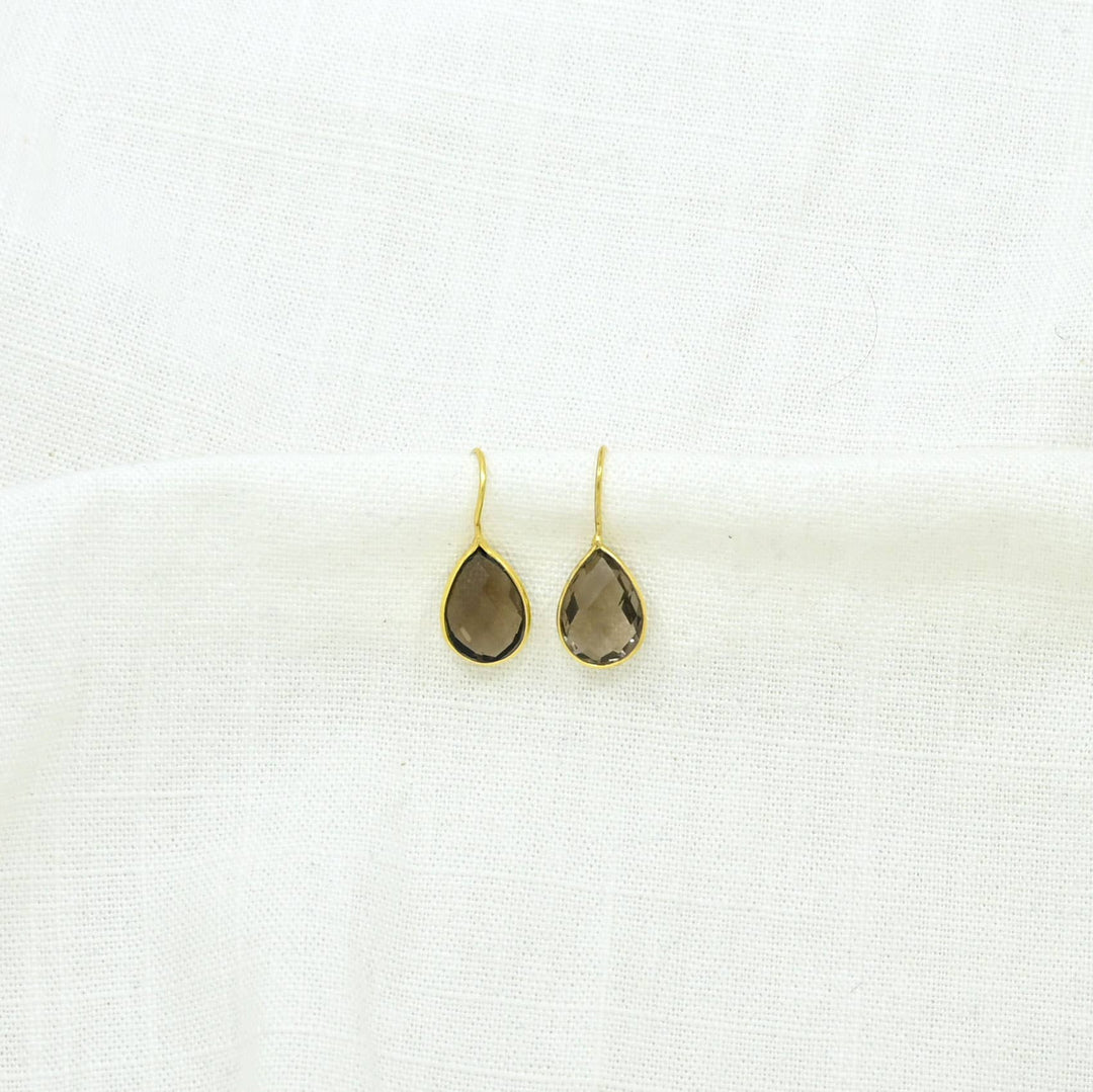 Teardrop Smoky Quartz Gold Earring