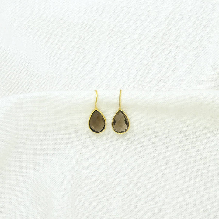 Teardrop Smoky Quartz Gold Earring