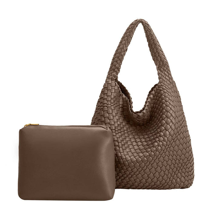 Melie Bianco Johanna large shoulder bag made from recycled vegan material in Stone