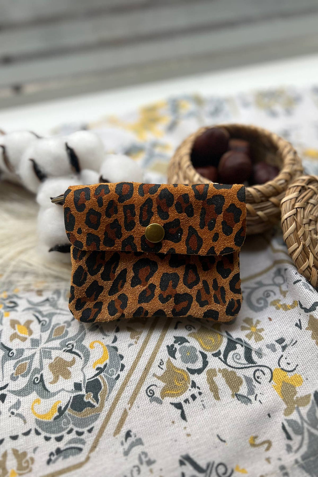 Luce small leather wallet camel-leopard