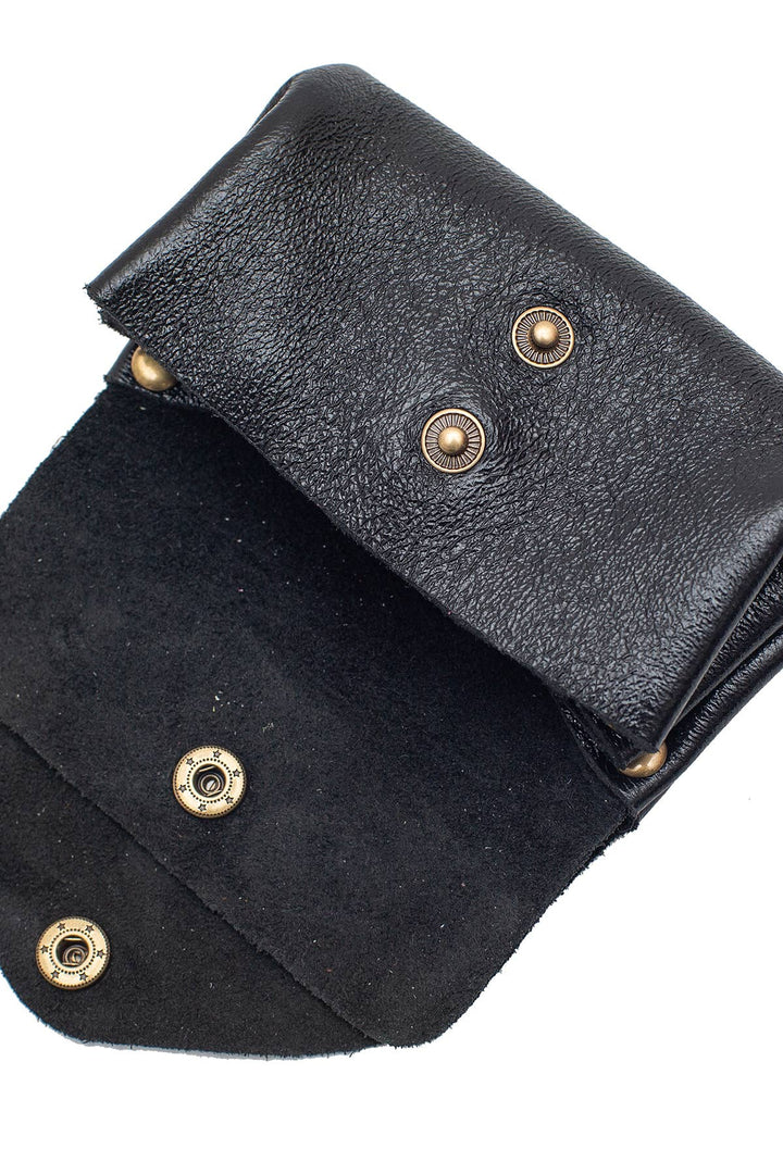 Suzie small leather wallet black metal