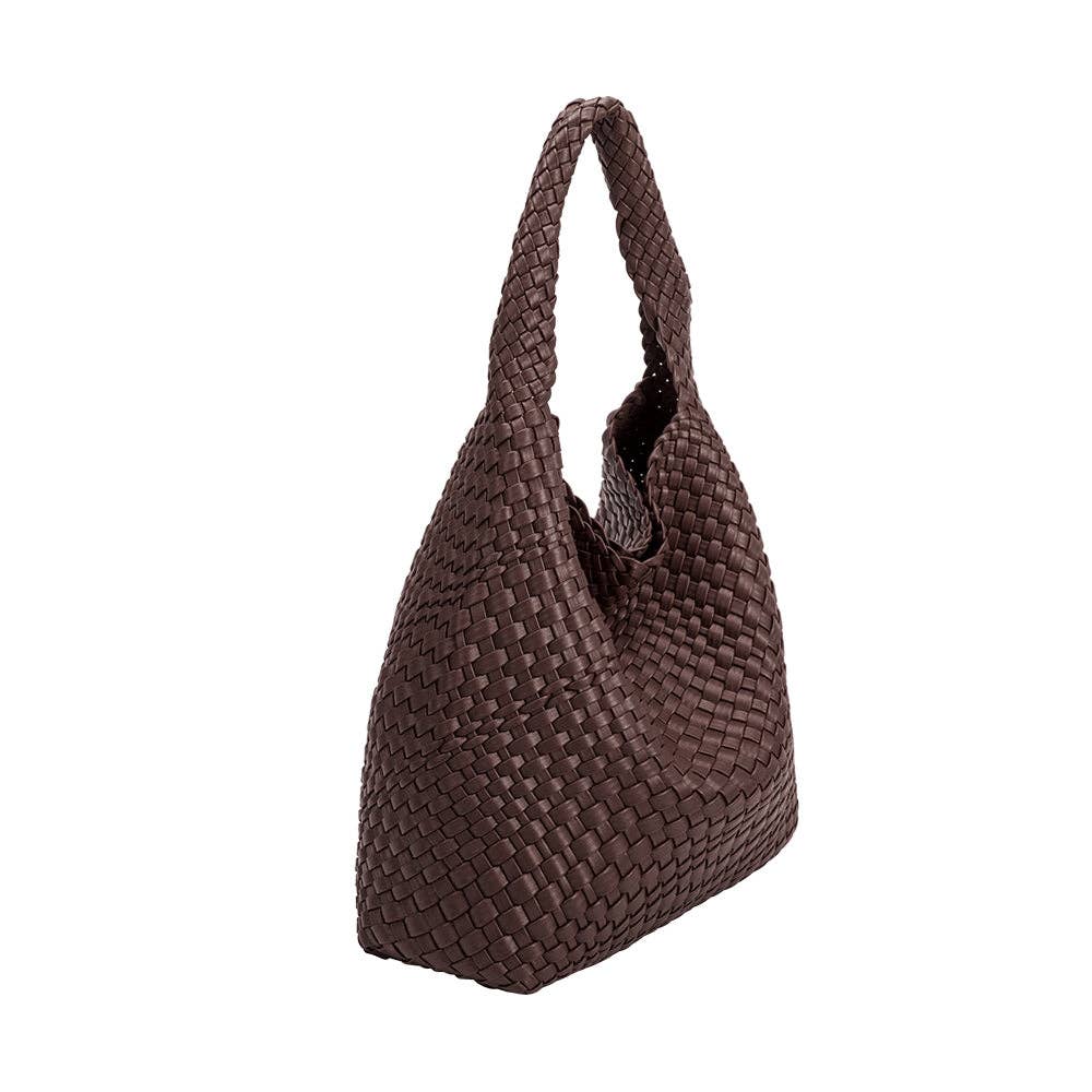 Melie Bianco Johanna large shoulder bag made from recycled vegan material in espresso 