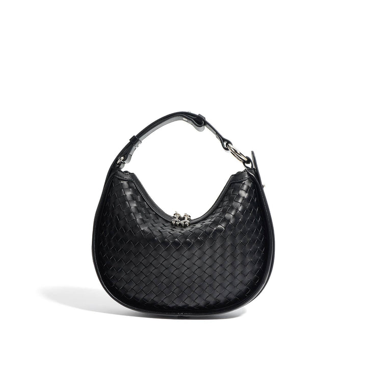 Luna woven half moon bag made of genuine leather in black