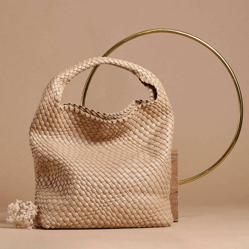 Melie Bianco Johanna large shoulder bag made from recycled vegan material in nude