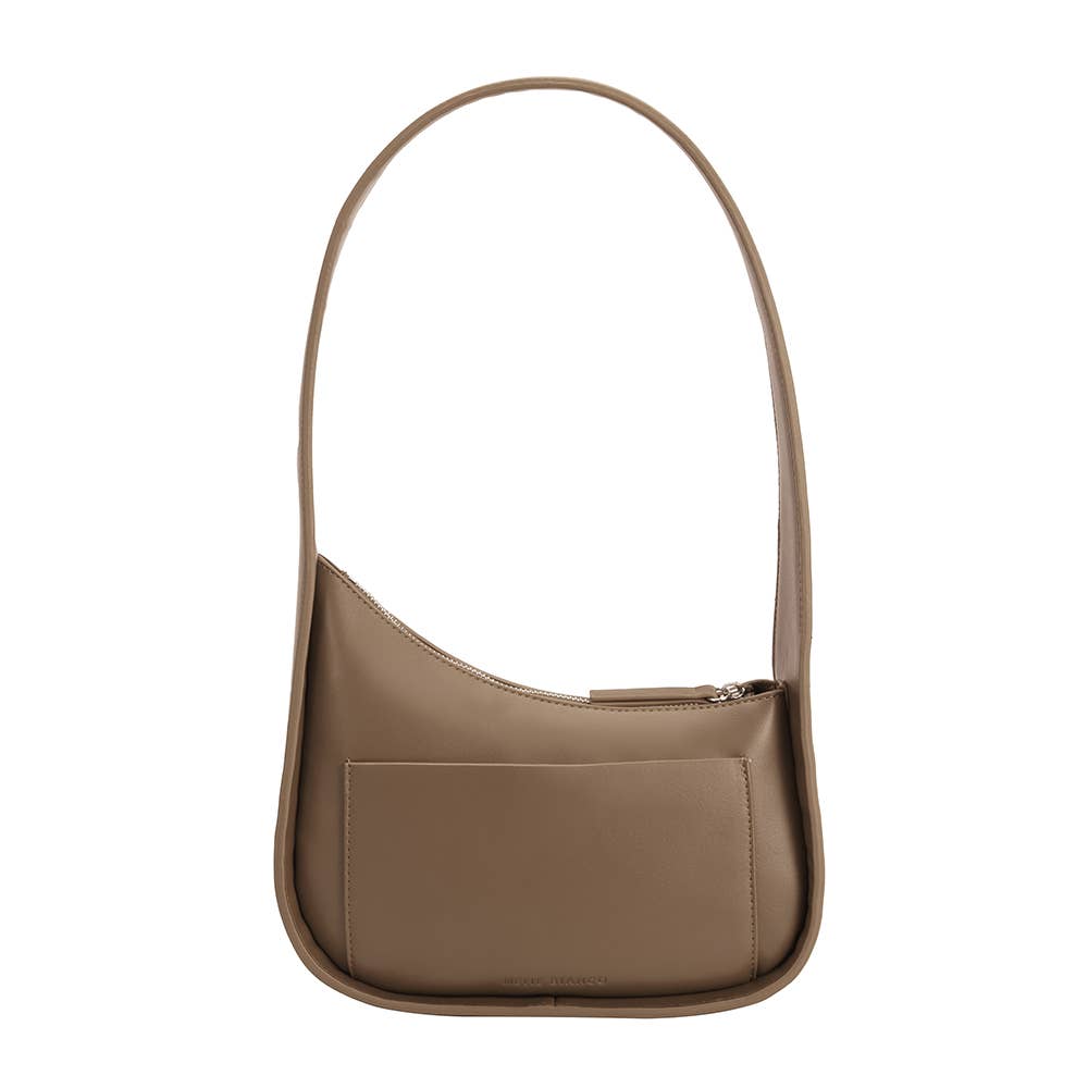 Melie Bianco Willow vegan shoulder bag made from recycled vegan material in taupe