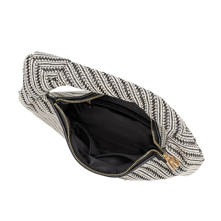 Melie Bianco Brigitte Large Shoulder Bag in Natural Raffia in Black