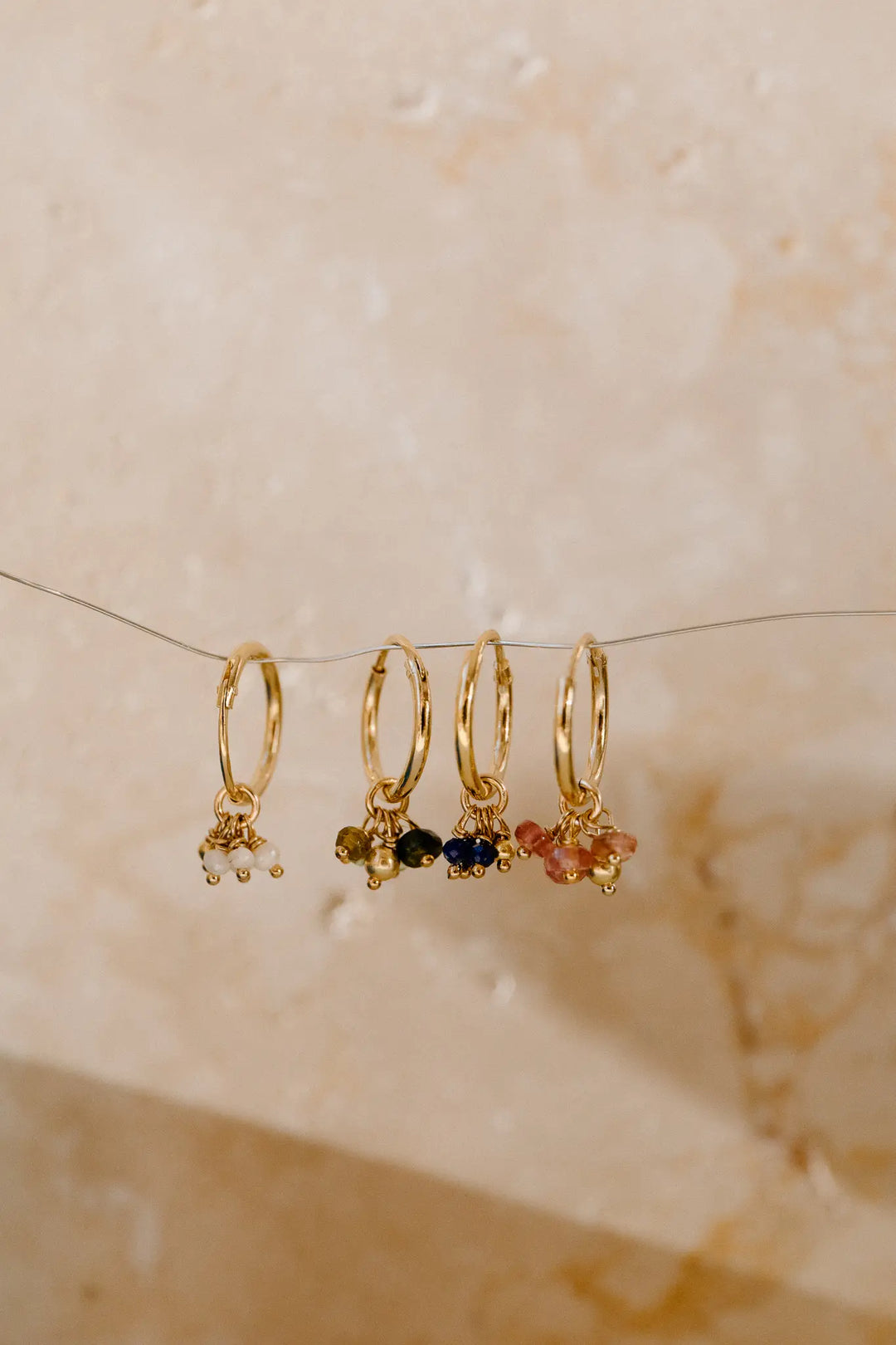 Beautiful mini hoop earrings with semi-precious stones, handmade