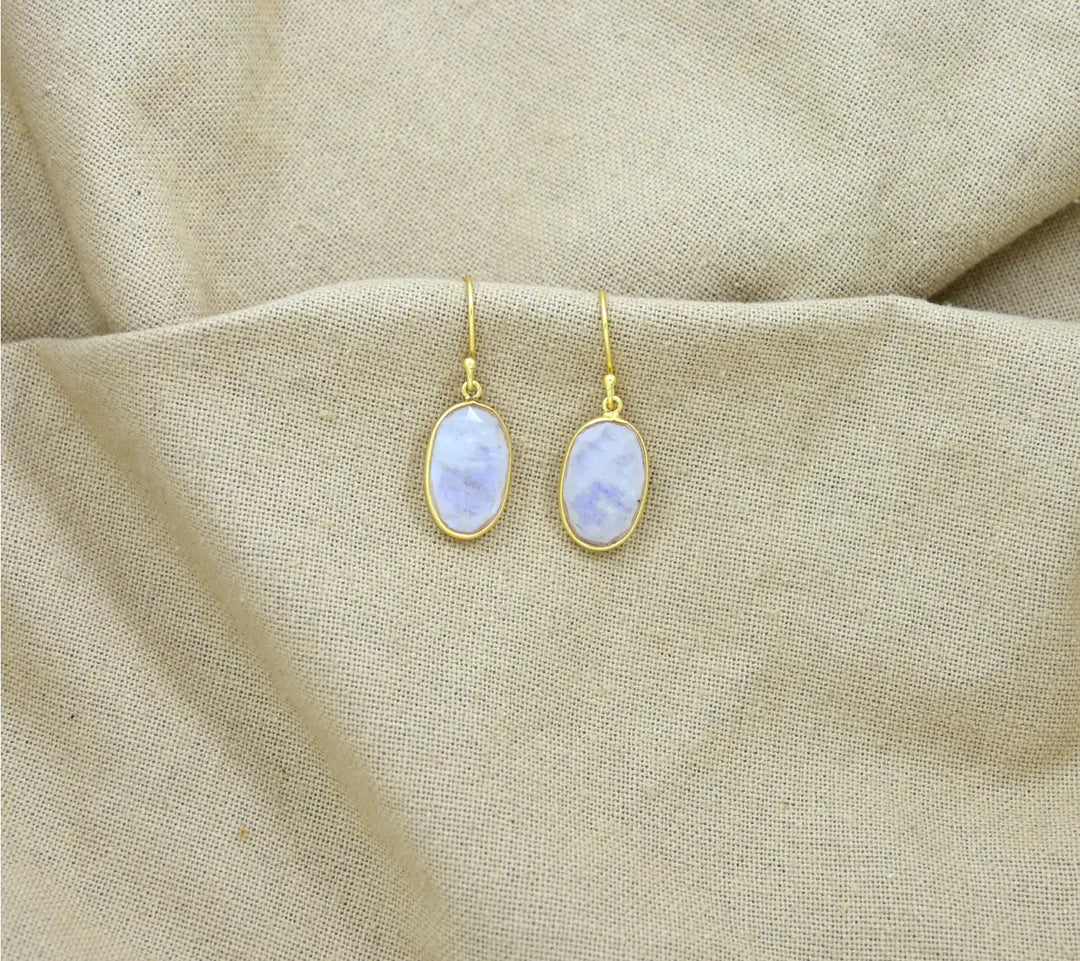 Oval rainbow moonstone earrings