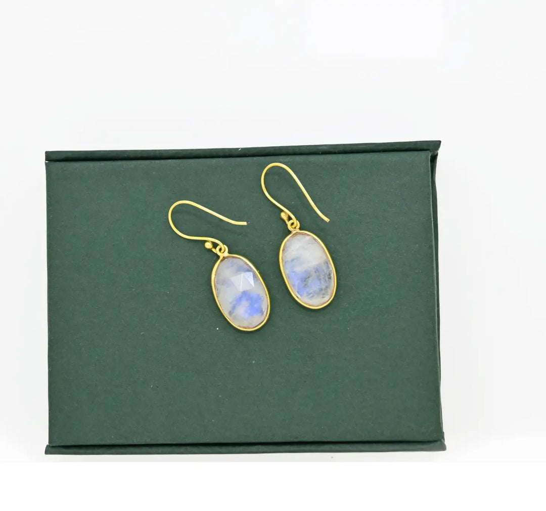 Oval rainbow moonstone earrings