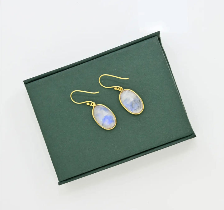 Oval rainbow moonstone earrings