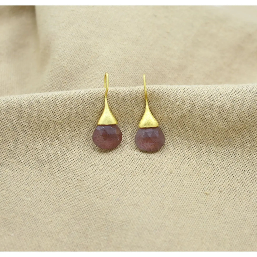 Drop Earrings Gold - Strawberry Quartz