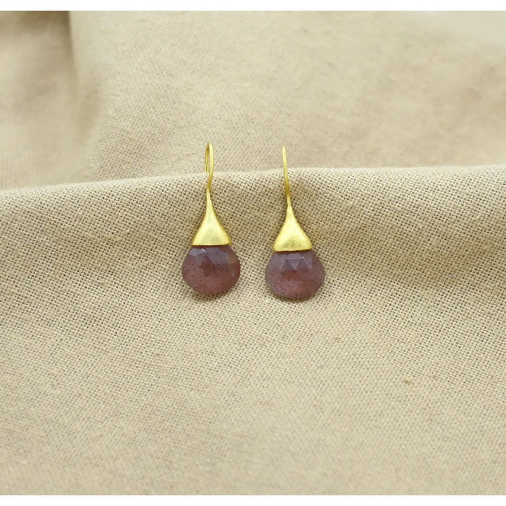 Drop Earrings Gold - Strawberry Quartz