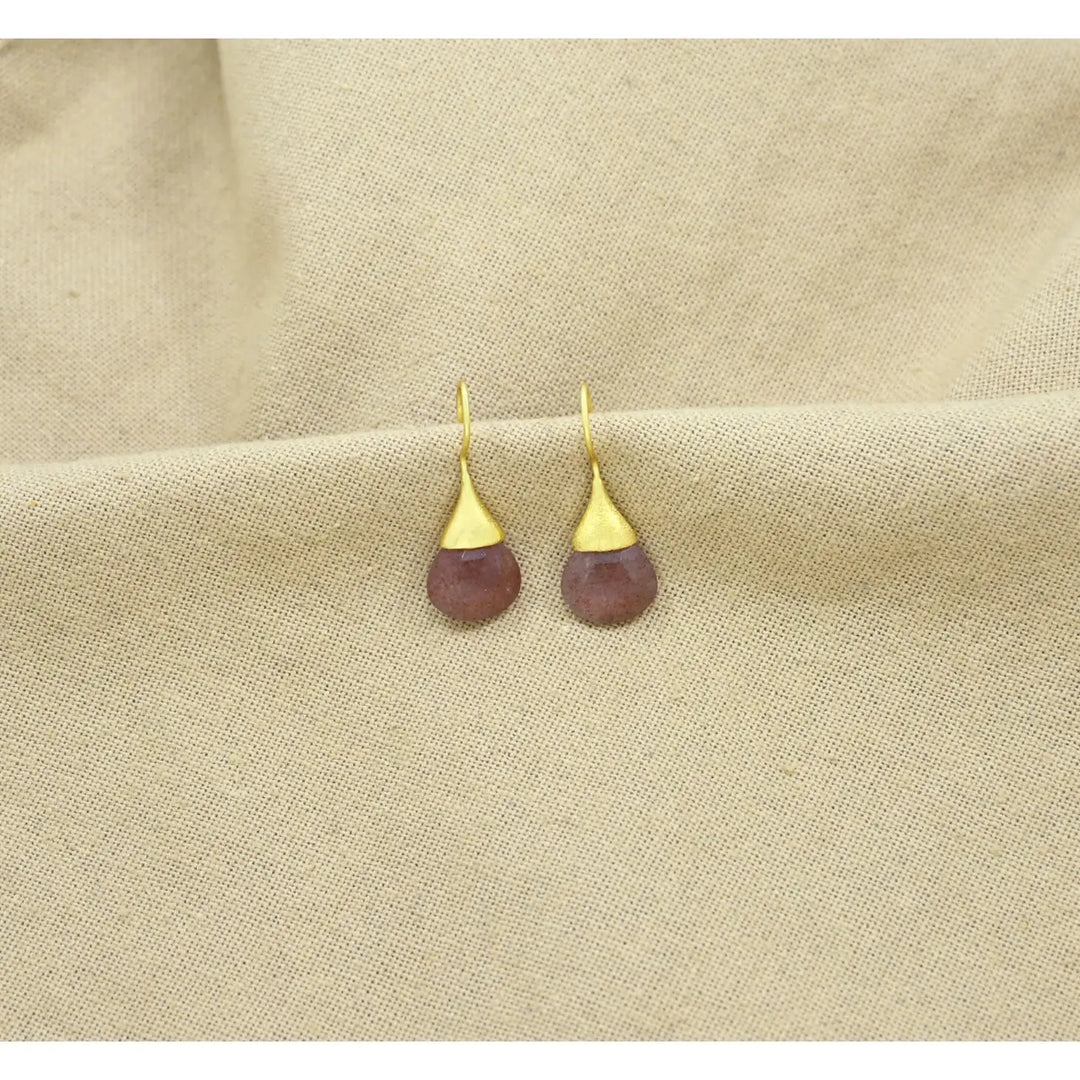 Drop Earrings Gold - Strawberry Quartz