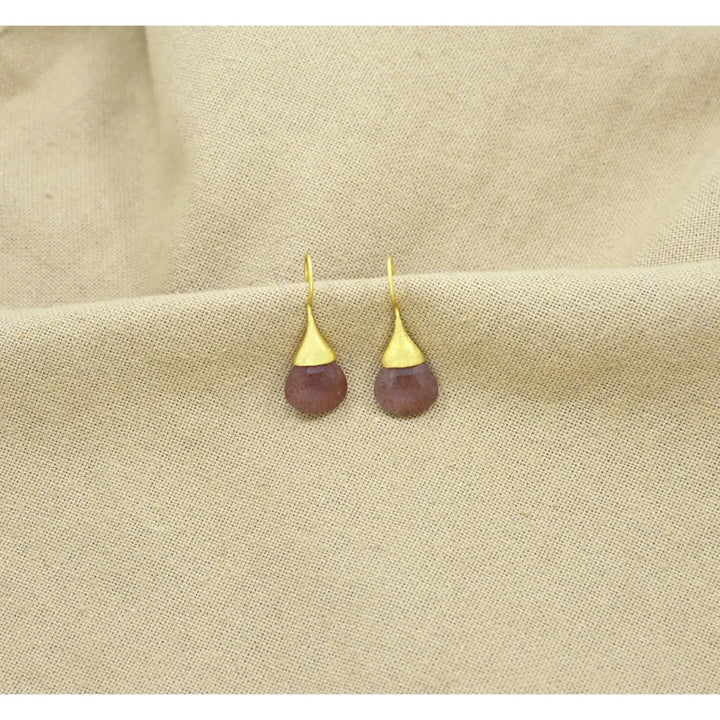 Drop Earrings Gold - Strawberry Quartz