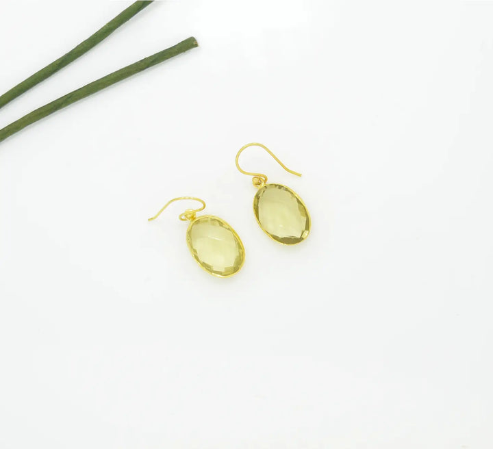 Lemon quartz oval earrings gold plated