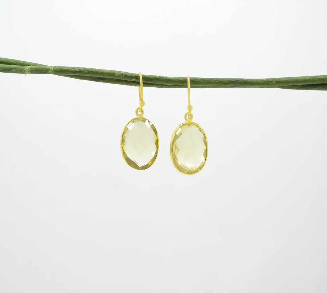 Lemon quartz oval earrings gold plated