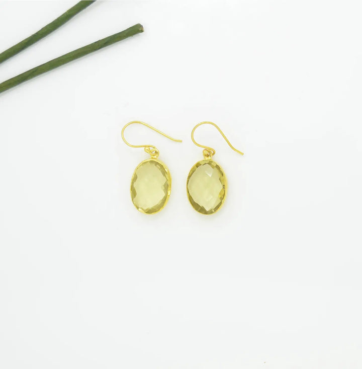 Lemon quartz oval earrings gold plated