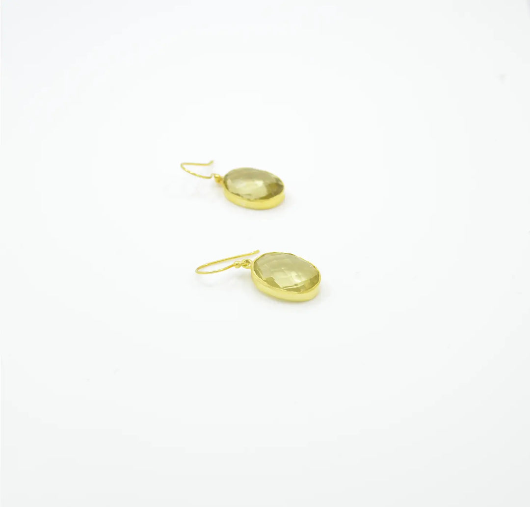 Lemon quartz oval earrings gold plated