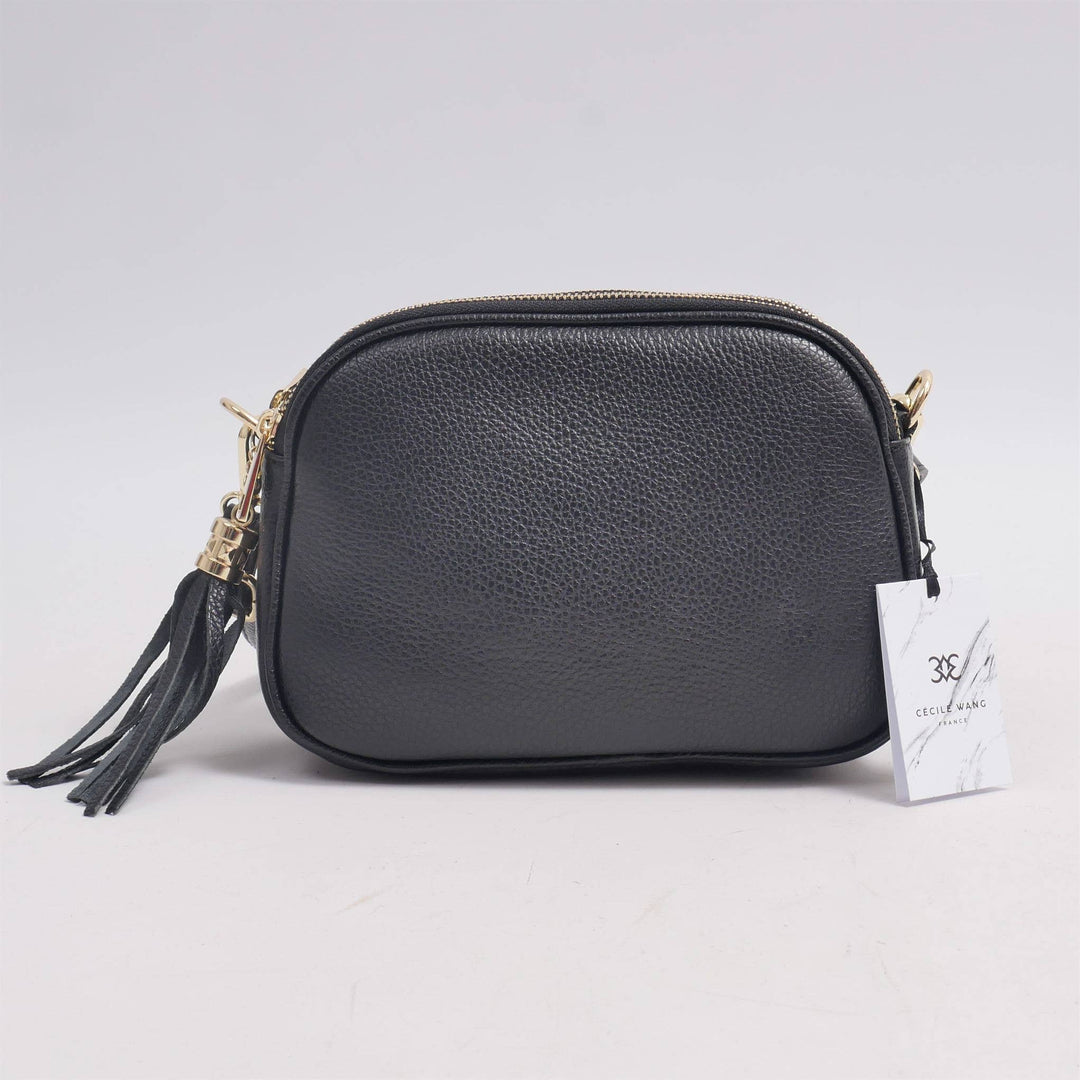 Mena Crossbody Lederhandtasche in Schwarz