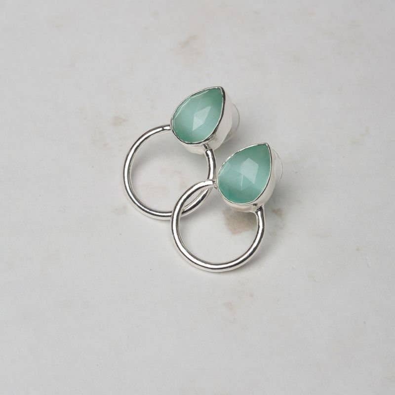 Mini earrings Diwa in silver with water green stone - limited