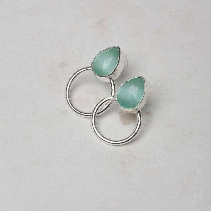 Mini earrings Diwa in silver with water green stone - limited